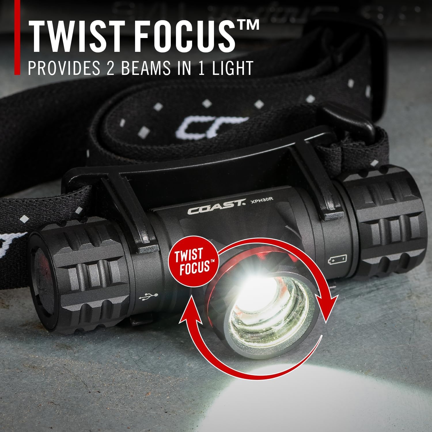 Coast XPH30R 1200 Lumen USB-C Rechargeable Dual Power Headlamp with Twist Focus Beam and Magnetic Base, 4.37 oz. – Black(Black)