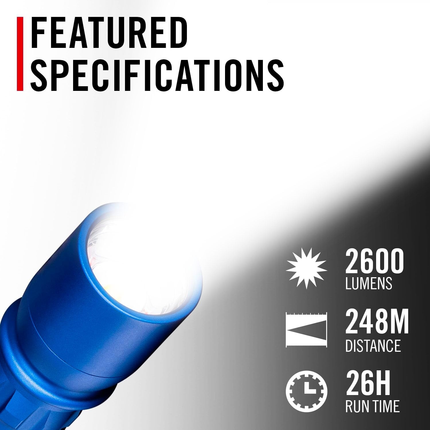 Coast XP11R 2600 Lumen USB-C Rechargeable LED Flashlight with Slide Focus® and Pure Beam® Focusing Optic, 4 Light Modes, Black(Blue)