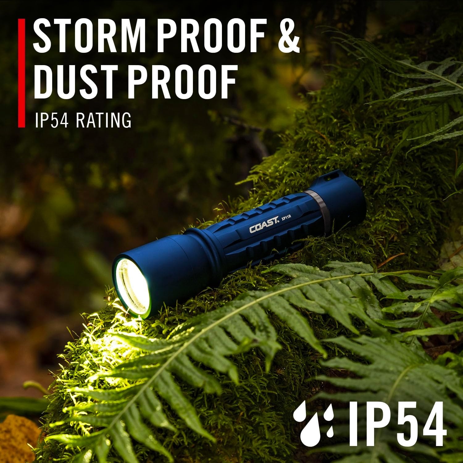 Coast XP11R 2600 Lumen USB-C Rechargeable LED Flashlight with Slide Focus® and Pure Beam® Focusing Optic, 4 Light Modes, Black(Blue)