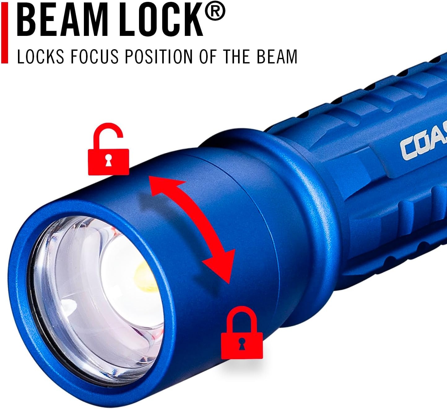 Coast XP11R 2600 Lumen USB-C Rechargeable LED Flashlight with Slide Focus® and Pure Beam® Focusing Optic, 4 Light Modes, Black(Blue)