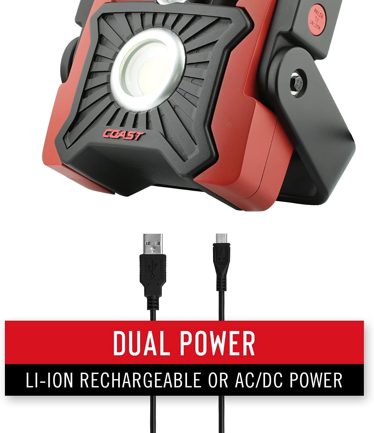Coast WLR2 2000 Lumen RECHARGEABLE-DUAL POWER LED Work Light with TRI-BEAM TWIST FOCUS and 360-Degree Swivel Light