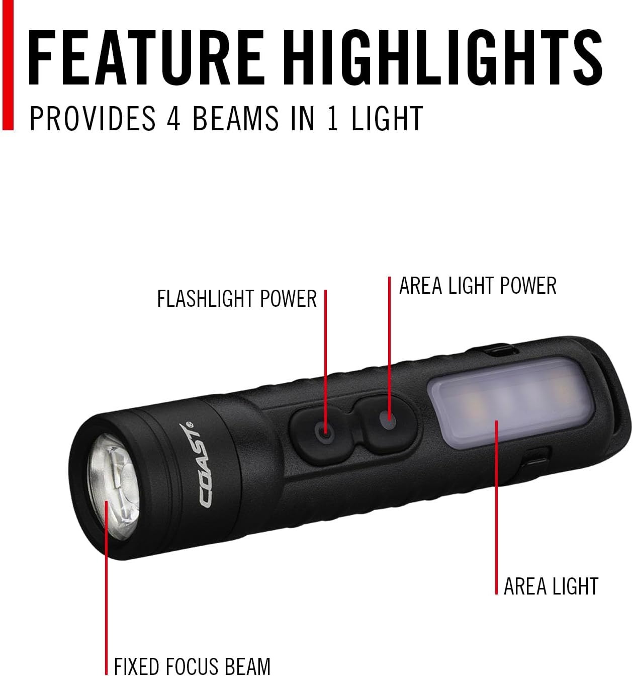 Coast KL35R 600 Lumen Rechargeable LED Pocket Flashlight with RED Light