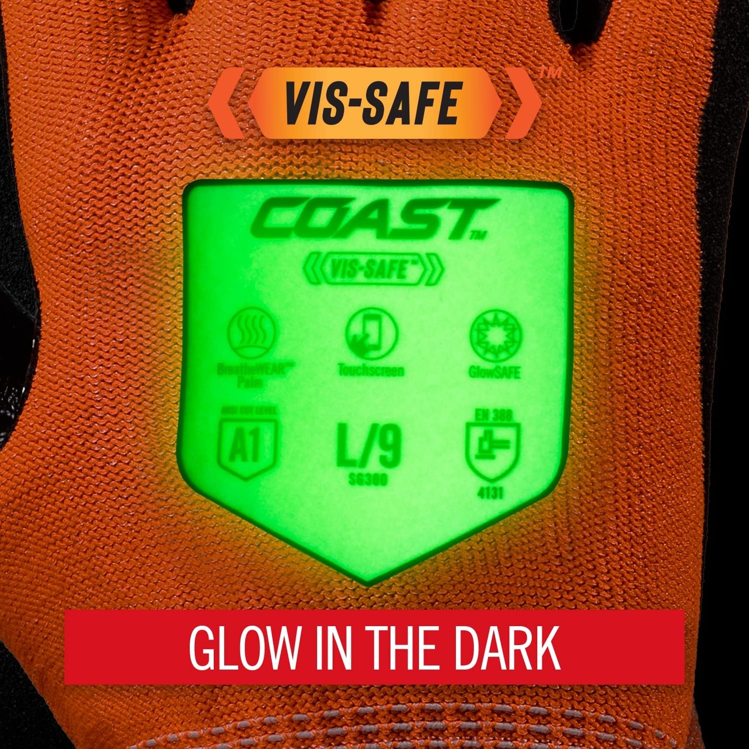 Coast SG400 High Visibility Nitrile Safety Gloves, ANSI Cut Level A3, Touchscreen Compatible, Breathable, Orange, Extra-Large