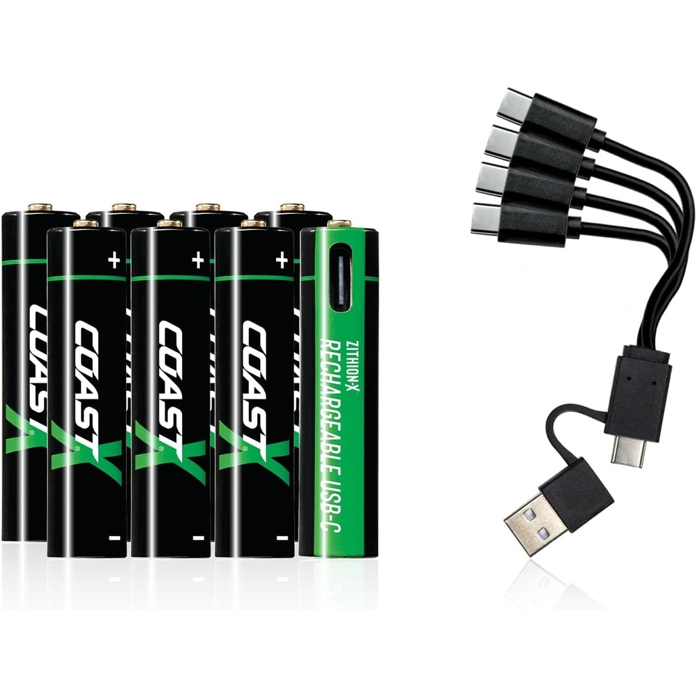 Coast AAA USB-C Rechargeable Batteries, ZITHION-X, Lithium Ion 1.5v 750 mAh, Long Lasting, Charges Under 1.3 Hours, Charging Cable Included, 4-Battery Pack(AAA USB-C  8-Pack)