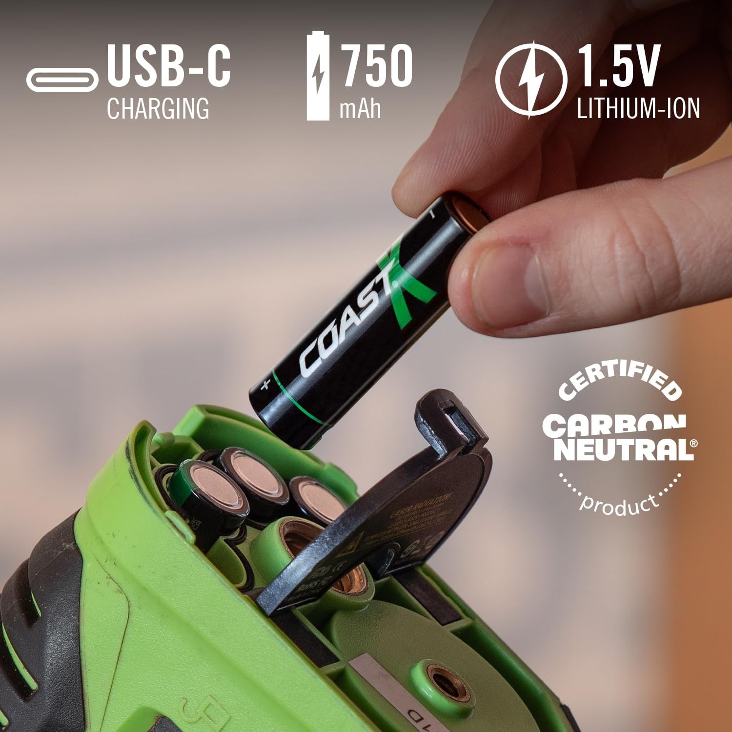 Coast AAA USB-C Rechargeable Batteries, ZITHION-X, Lithium Ion 1.5v 750 mAh, Long Lasting, Charges Under 1.3 Hours, Charging Cable Included, 4-Battery Pack(AAA USB-C  4-Pack)