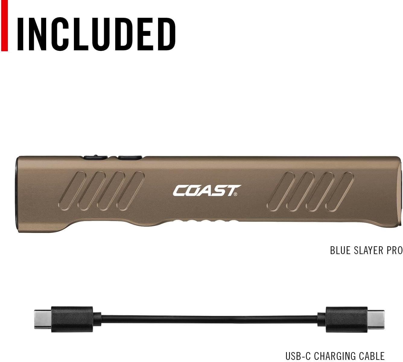 Coast Slayer 1150 Lumen USB-C Rechargeable LED Flashlight with Spot/Flood, Memory Mode and Pocket Clip, Silver(Dune)