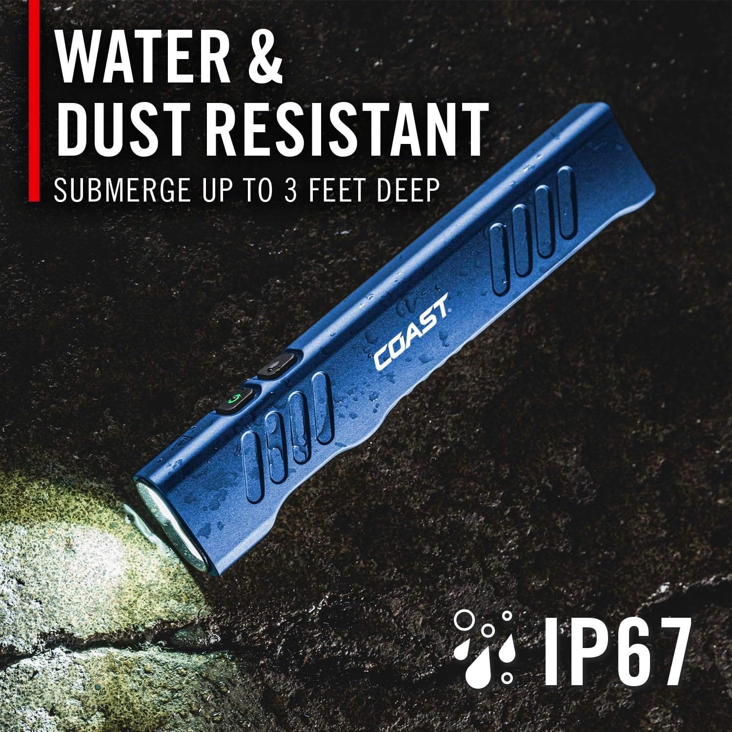 Coast Slayer 1150 Lumen USB-C Rechargeable LED Flashlight with Spot/Flood, Memory Mode and Pocket Clip, Silver(Blue)