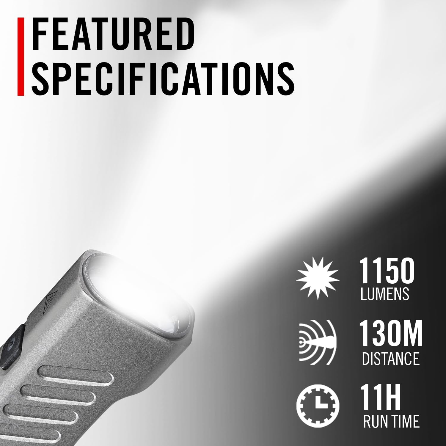 Coast Slayer 1150 Lumen USB-C Rechargeable LED Flashlight with Spot/Flood, Memory Mode and Pocket Clip, Silver(Silver)