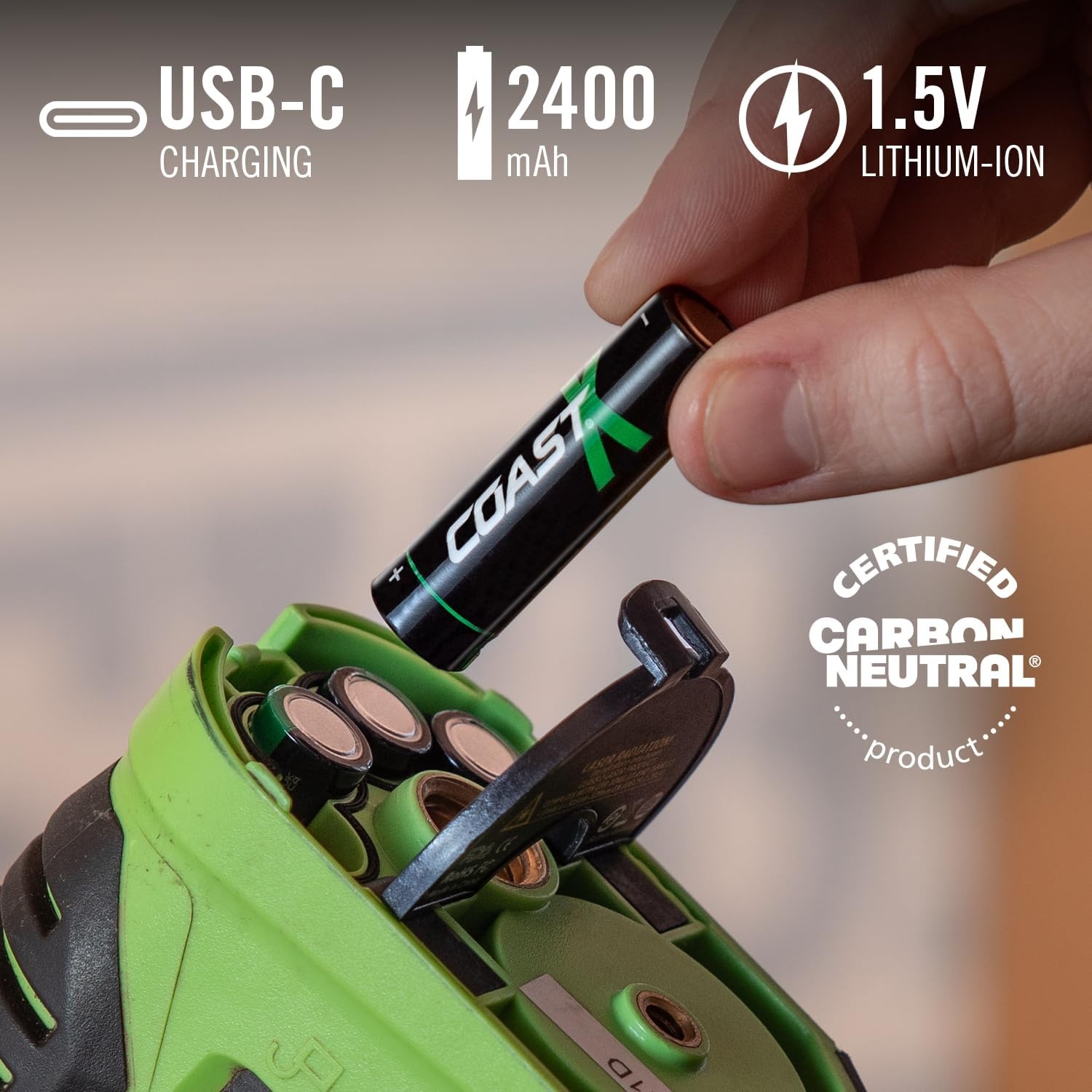 Coast AA USB-C Rechargeable Batteries, ZITHION-X, Lithium Ion 1.5v 2400 mAh, Long Lasting, Charges Under 2.5 Hours, Charging Cable Included, 8-Battery Pack(AA USB-C  4-Pack)