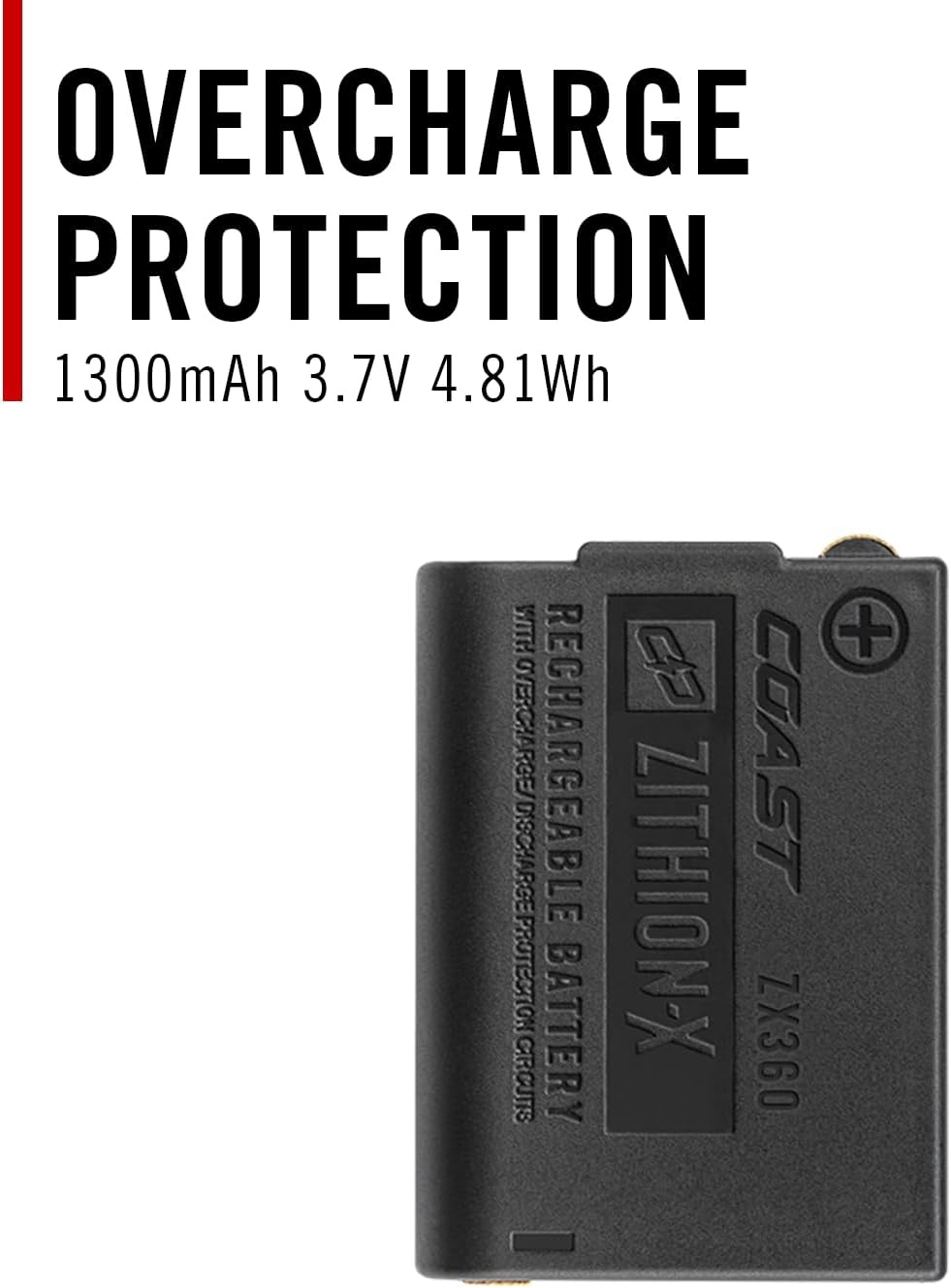 Coast ZX360 Lithium-Ion Rechargeable Battery with Battery Charge Indicator and Overcharge Protection, USB-C ***ONLY Compatible FLX25R and FLX27R Headlamps***