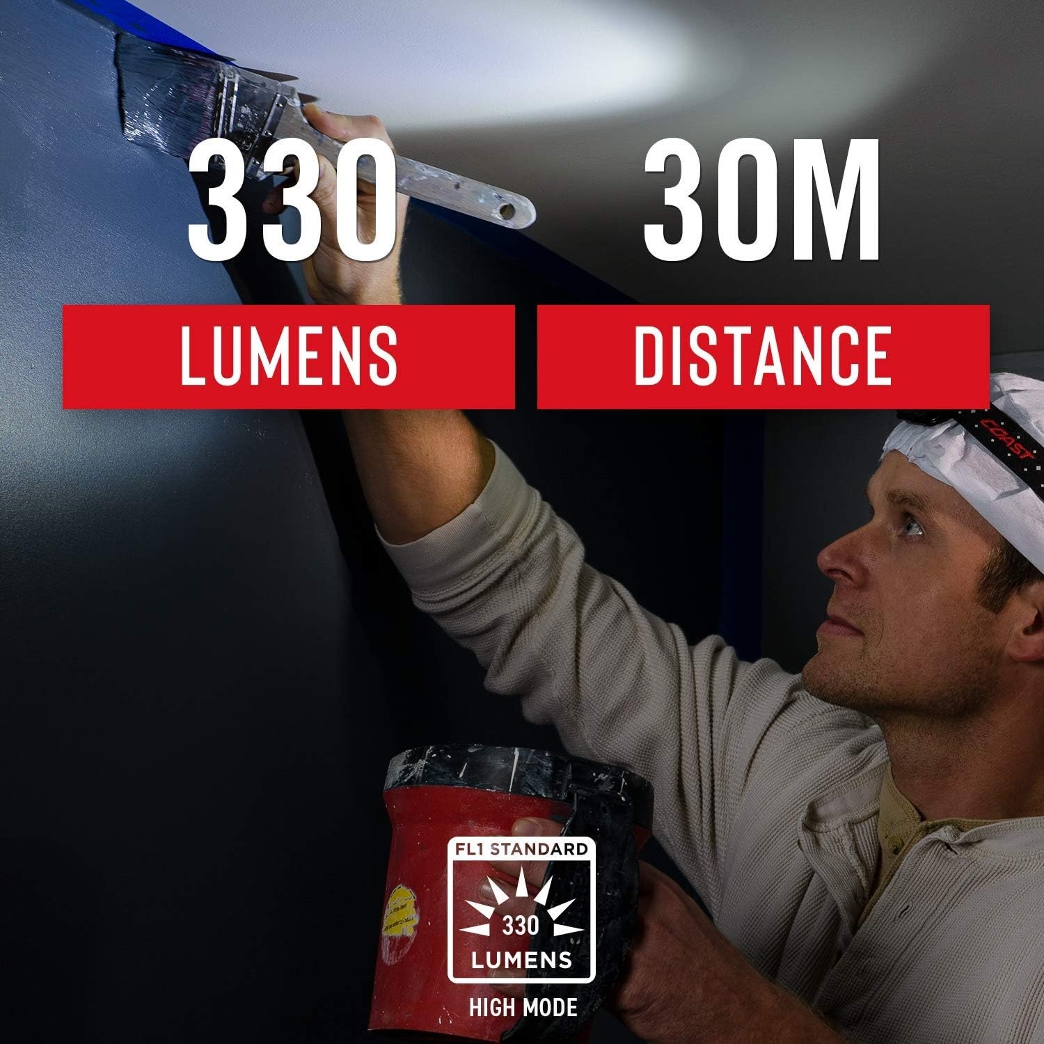 Coast® FL19 365 Lumen Dual Color (White & Red) LED Headlamp, Batteries & Hard Hat Clips Included, Black(Black)