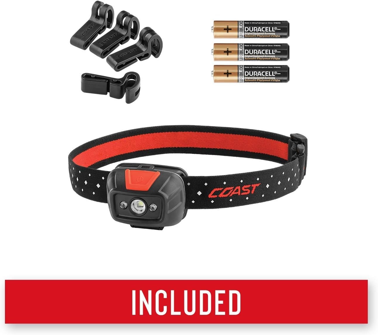 Coast® FL19 365 Lumen Dual Color (White & Red) LED Headlamp, Batteries & Hard Hat Clips Included, Black(Black)