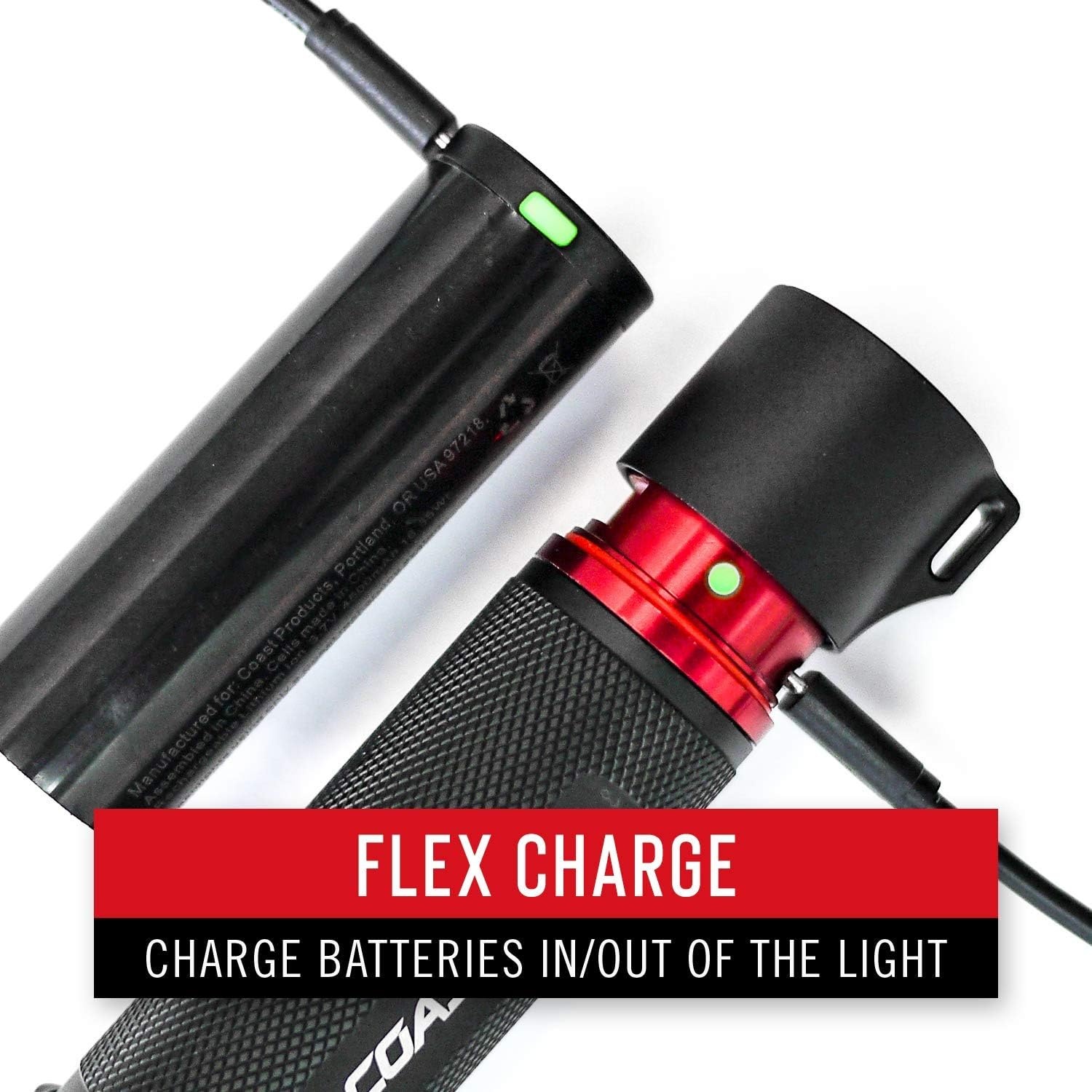 Coast HP7R-RD 300 Lumen Rechargeable LED Flashlight with Slide Focus, Red
