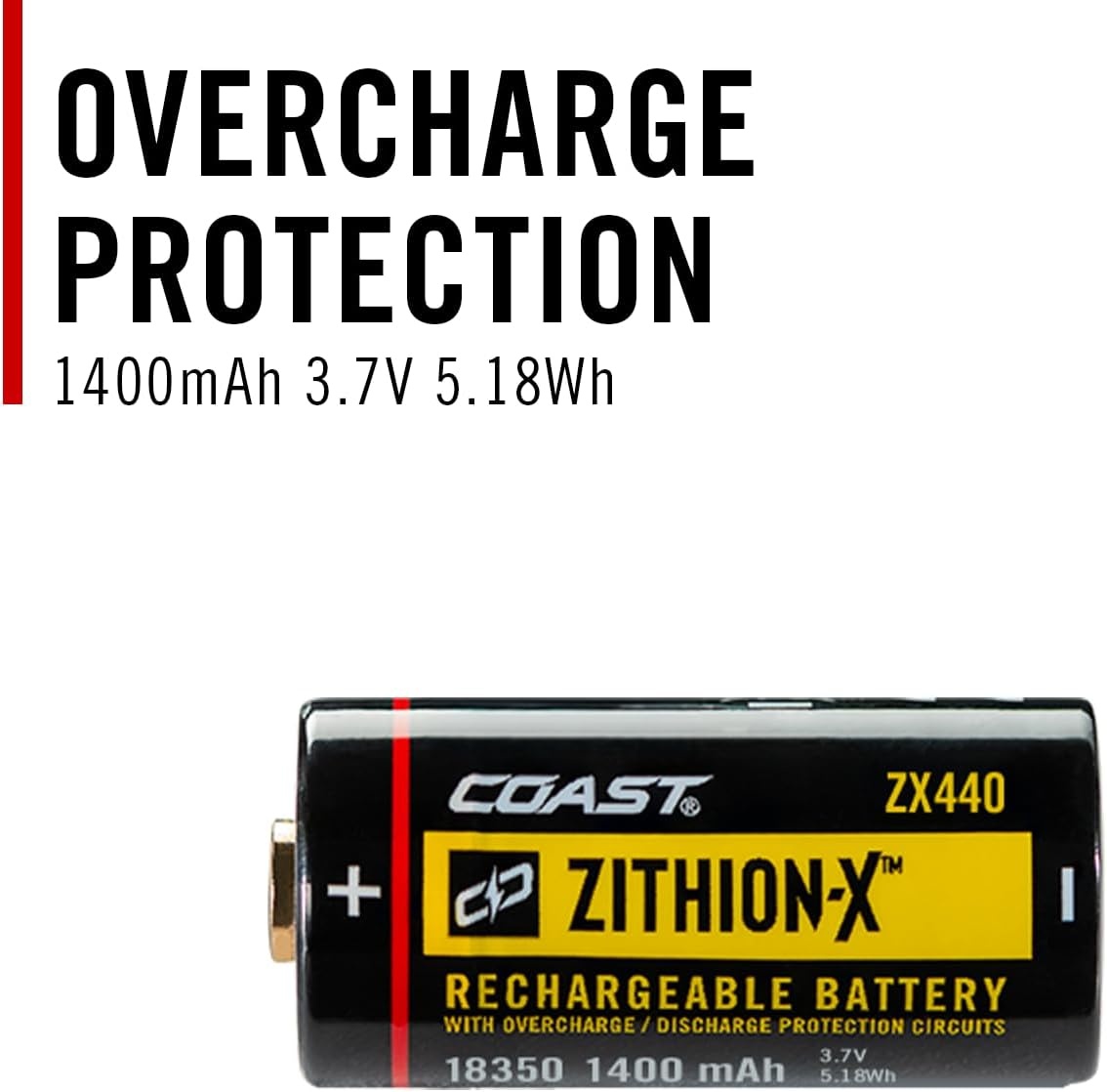 Coast ZX440 Lithium-Ion Rechargeable Battery with Battery Charge Indicator and Overcharge Protection, USB-C ***ONLY Compatible XT7R and XP7R Flashlights***