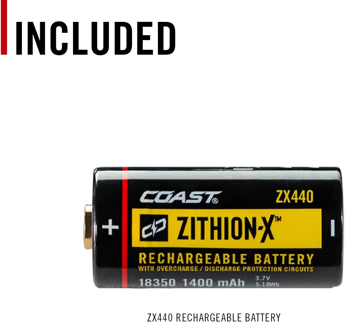 Coast ZX440 Lithium-Ion Rechargeable Battery with Battery Charge Indicator and Overcharge Protection, USB-C ***ONLY Compatible XT7R and XP7R Flashlights***