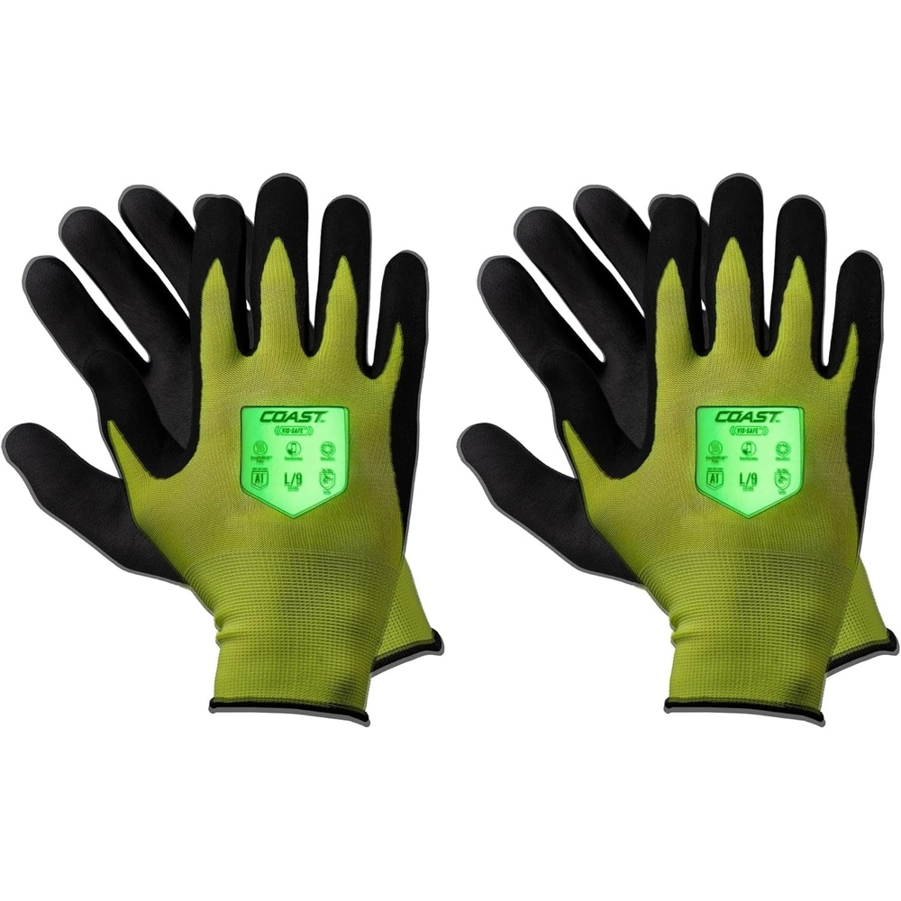 Coast SG300 High Visibility Glow Nitrile Safety Gloves, ANSI Cut Level A1, Touchscreen Compatible, Breathable, Yellow, Extra-Large(X-Large (Pack of 2))