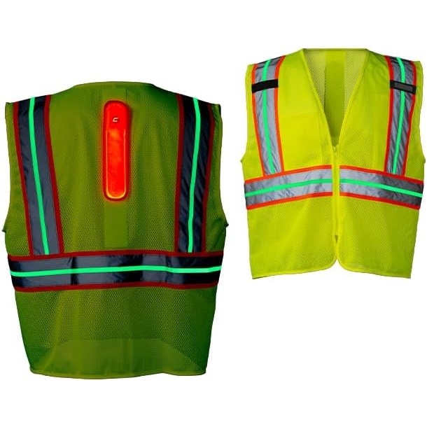 Coast SV400 Rechargeable Lighted High Visibility Safety Vest with Reflective Glow Stripes, Dual Mode, Zip Front, 2 pockets, 2 Mic Tabs, Meets ANSI/ISEA Standards, 360 Visibility, Yellow, Large(Large)