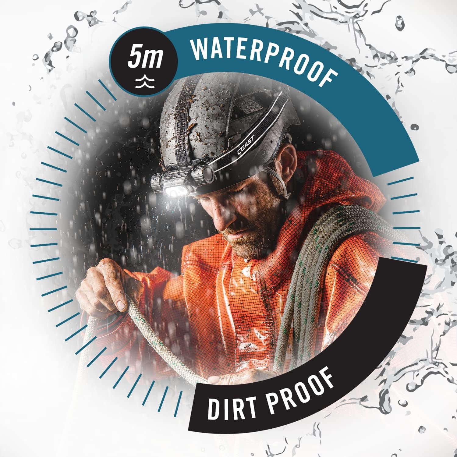 Coast WPH34R 2000 Lumen Waterproof Ultra Bright IP68 USB Rechargeable-Dual Power Headlamp, 6 Modes with Spot and Flood Beams, Black/Grey(Black/Grey)
