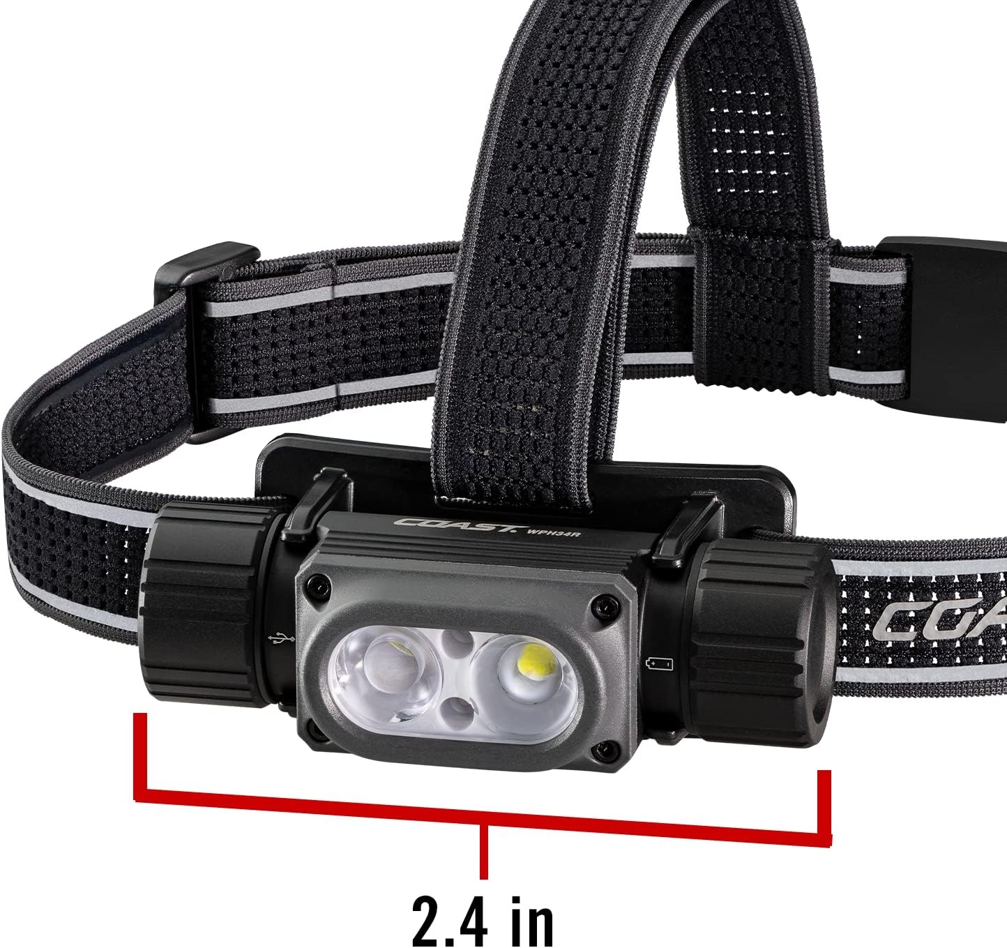 Coast WPH34R 2000 Lumen Waterproof Ultra Bright IP68 USB Rechargeable-Dual Power Headlamp, 6 Modes with Spot and Flood Beams, Black/Grey(Black/Grey)