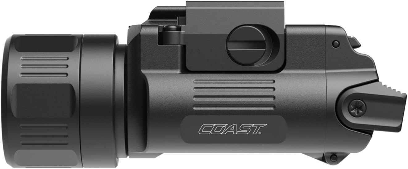 Coast PTX65R Two Beam 1000 Lumen USB-C Rechargeable LED Tactical Weapon Light with Tool-Free Universal/Picatinny Mounting System, and Spot & Flood Beams – IP54 Rating
