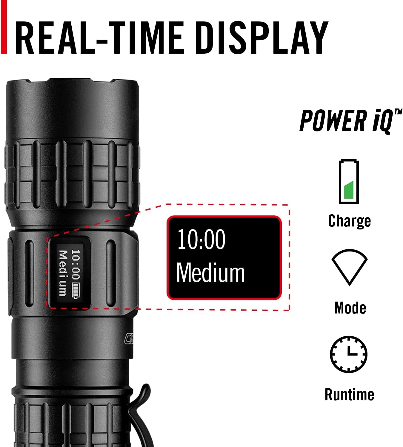 Coast TX300R 3000 Lumen Rechargeable Long Range Tactical LED Flashlight with Strobe, Spot and Flood Beams – POWERiQ™ Digital Display, Durable Aluminum Build – Flashlight & Remote Switch Included