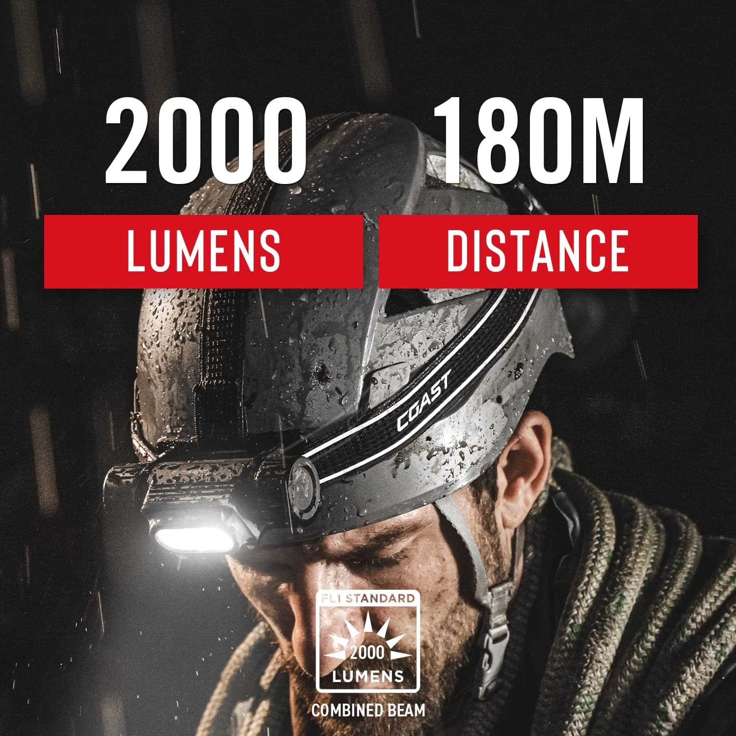 Coast WPH34R 2000 Lumen Waterproof Ultra Bright IP68 USB Rechargeable-Dual Power Headlamp, 6 Modes with Spot and Flood Beams, Blue/Black(Black/Blue)
