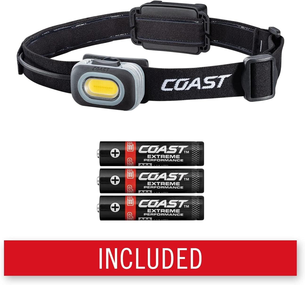 Coast RL10 560 Lumen Dual Color LED Headlamp with Flood and Spot Beams, Variable Light Control, C.O.B., Alkaline Dual Power, Non-Slip Band, 3 x AAA Included